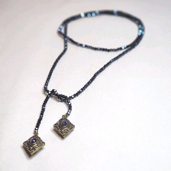 HEIDI DAUS Necklace Crystal Trilo Beaded Lariat New $259 Layering Tanzanite - Picture 1 of 7